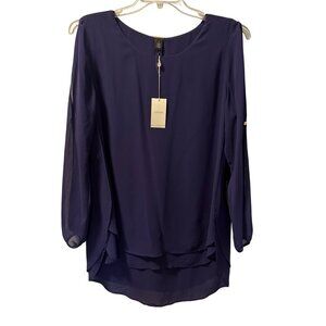Chicos Black Label Purple Layered Chiffon Blouse With Sheer Sleeves Sz M blouse.